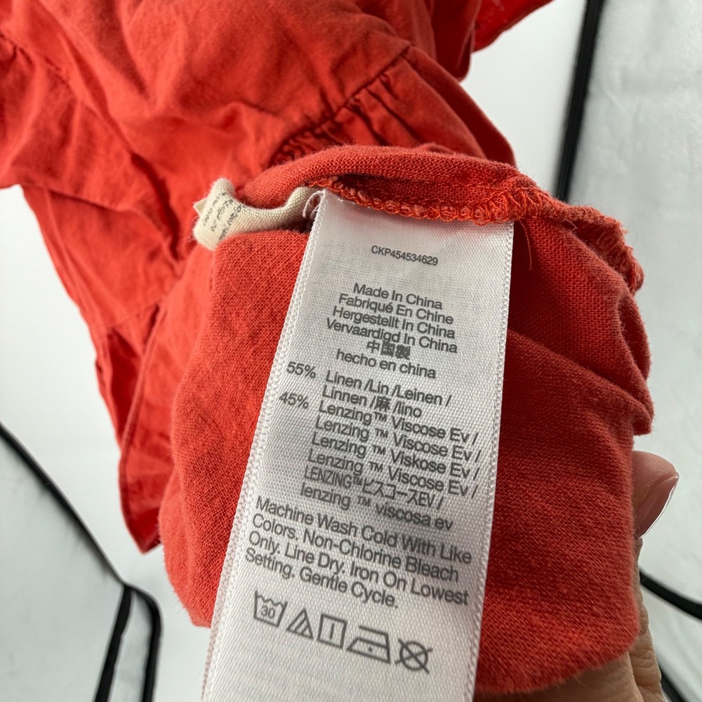 Madewell Ruffle Peplum Wrap Top Red Linen Blend V-Neck XS Short Sleeve - Picture 3 of 6